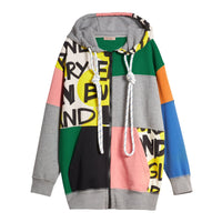 Sweat-shirt à capuche façon patchwork avec zip à l'avant - Multicolour