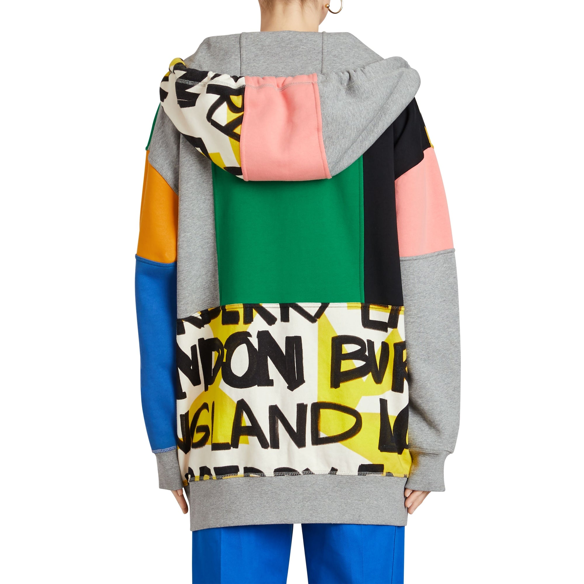 Sweat-shirt à capuche façon patchwork avec zip à l'avant - Multicolour