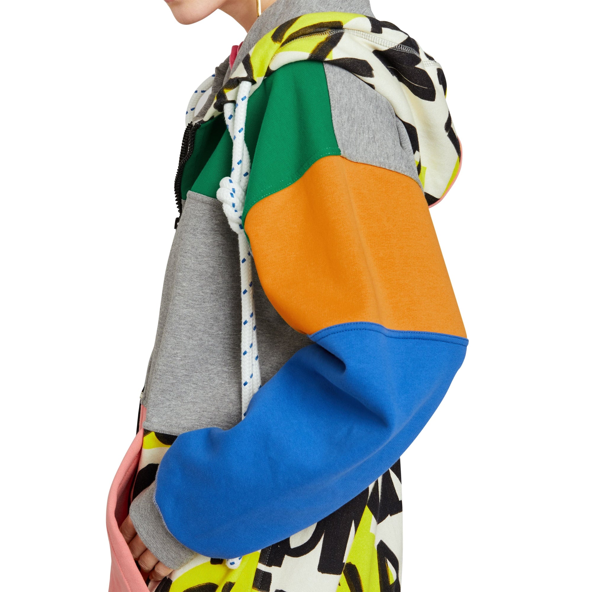 Sweat-shirt à capuche façon patchwork avec zip à l'avant - Multicolour