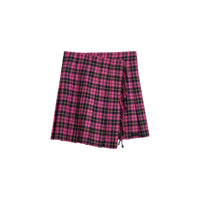 Jupe kilt en laine tartan à franges - Neon Pink