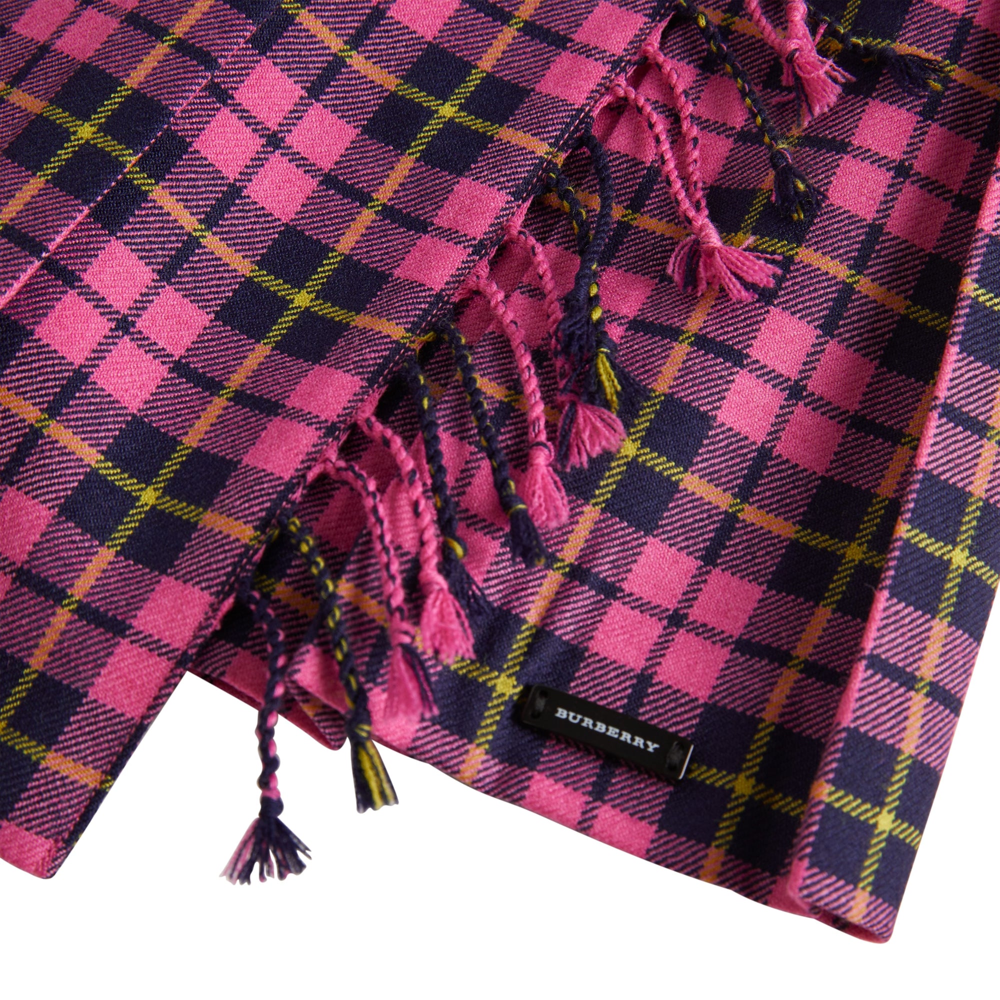 Jupe kilt en laine tartan à franges - Neon Pink