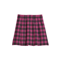 Jupe kilt en laine tartan à franges - Neon Pink