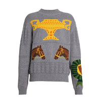 Pull en laine et coton avec motif équestre en intarsia - Grey Melange