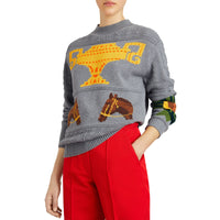 Pull en laine et coton avec motif équestre en intarsia - Grey Melange