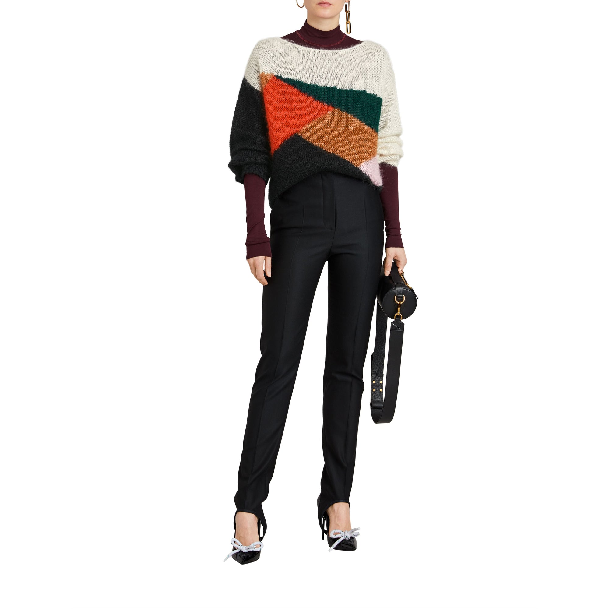 Pull en soie et mohair mélangés à motif en intarsia géométrique - Black