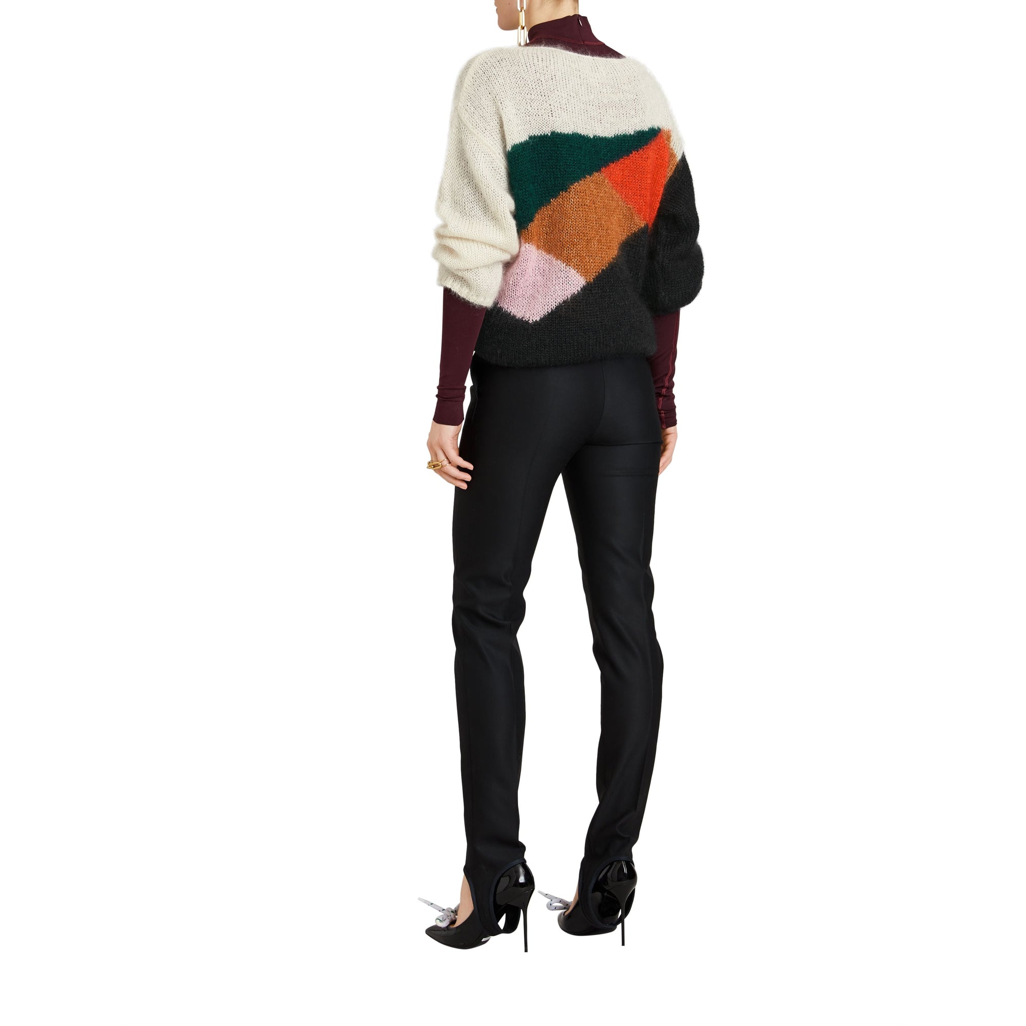 Pull en soie et mohair mélangés à motif en intarsia géométrique - Black