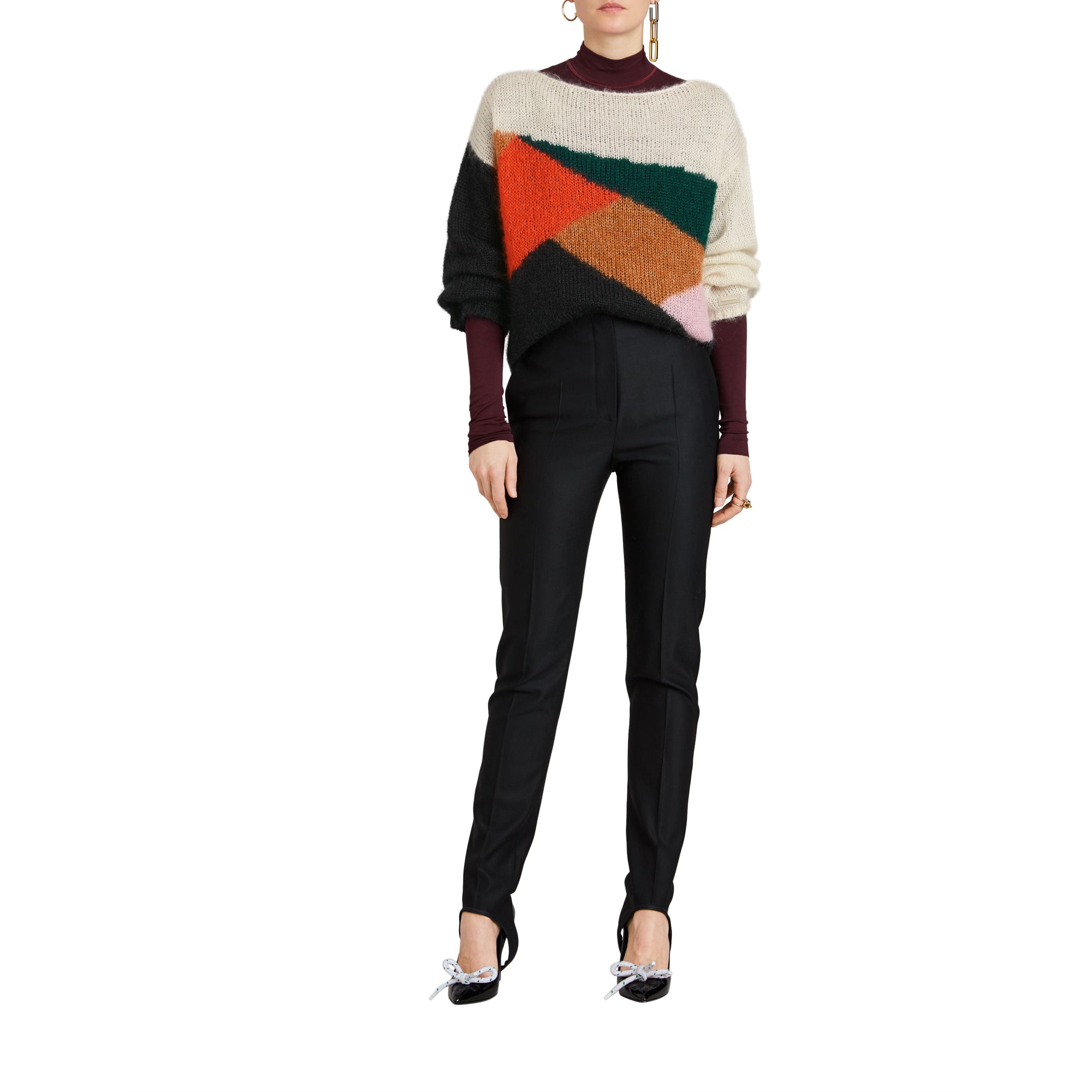 Pull en soie et mohair mélangés à motif en intarsia géométrique - Black