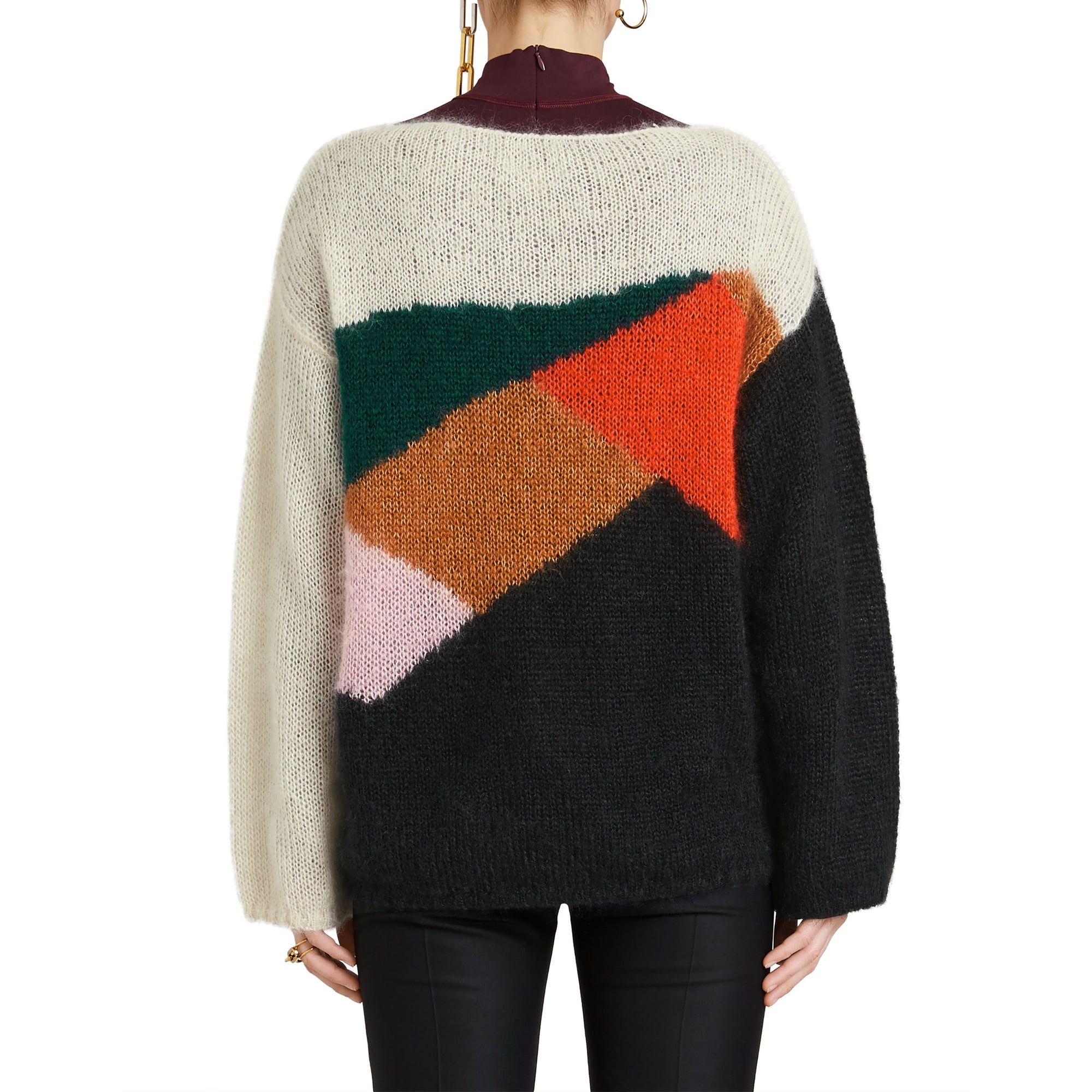 Pull en soie et mohair mélangés à motif en intarsia géométrique - Black