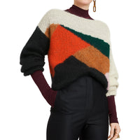 Pull en soie et mohair mélangés à motif en intarsia géométrique - Black