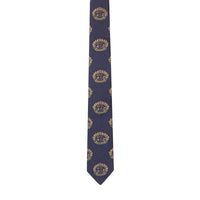 Cravate fine en soie à motif écusson d'archive - Navy