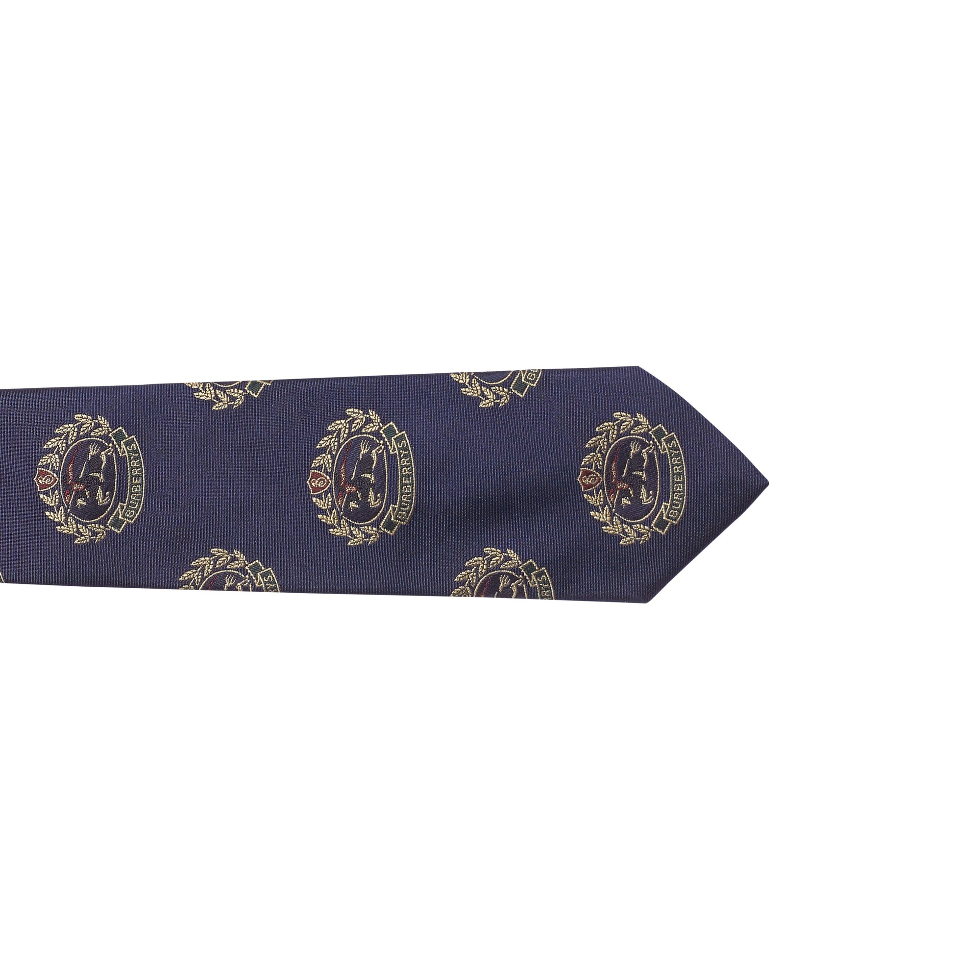 Cravate fine en soie à motif écusson d'archive - Navy
