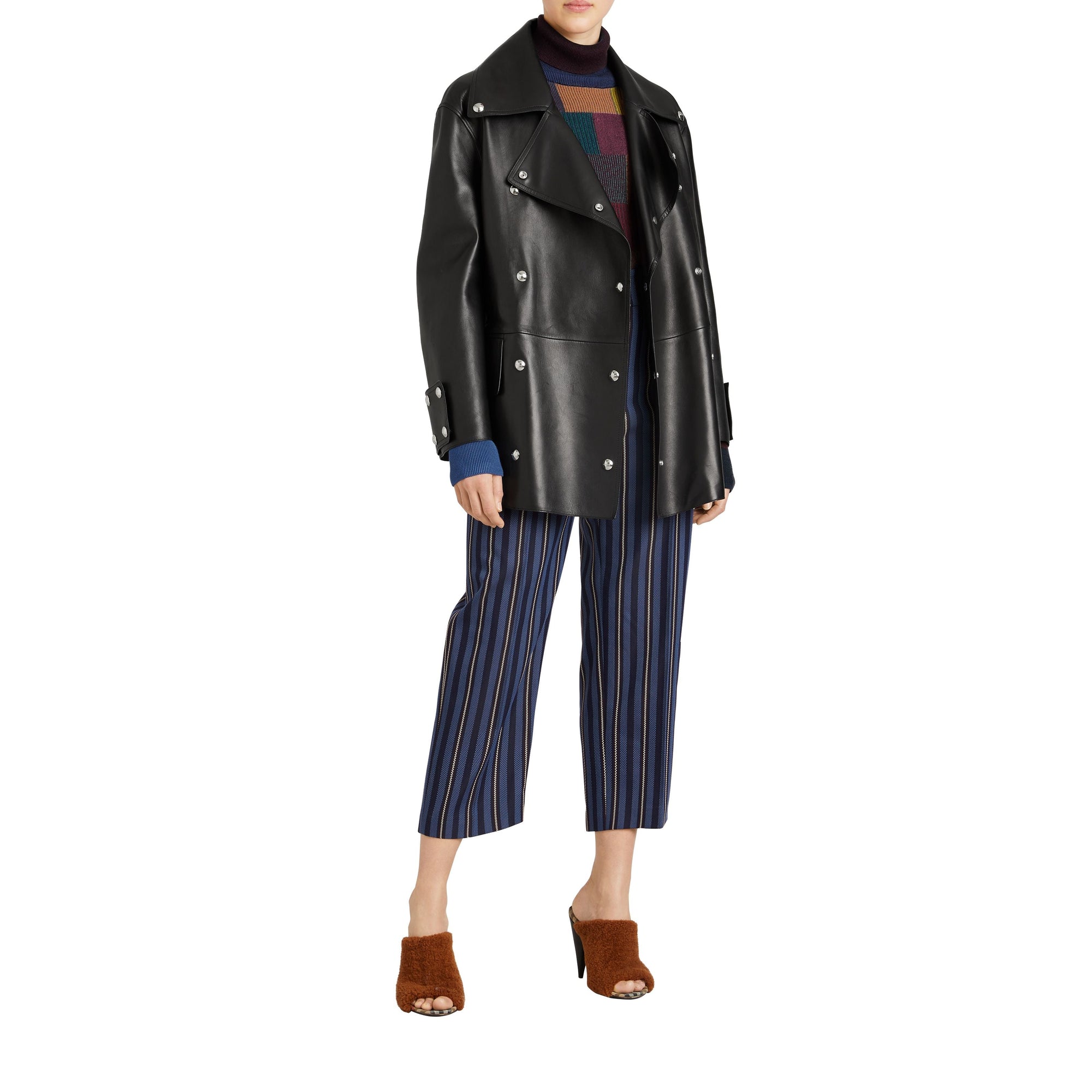 Pantalon 7/8 à rayures en laine mélangée - Navy & Light Blue