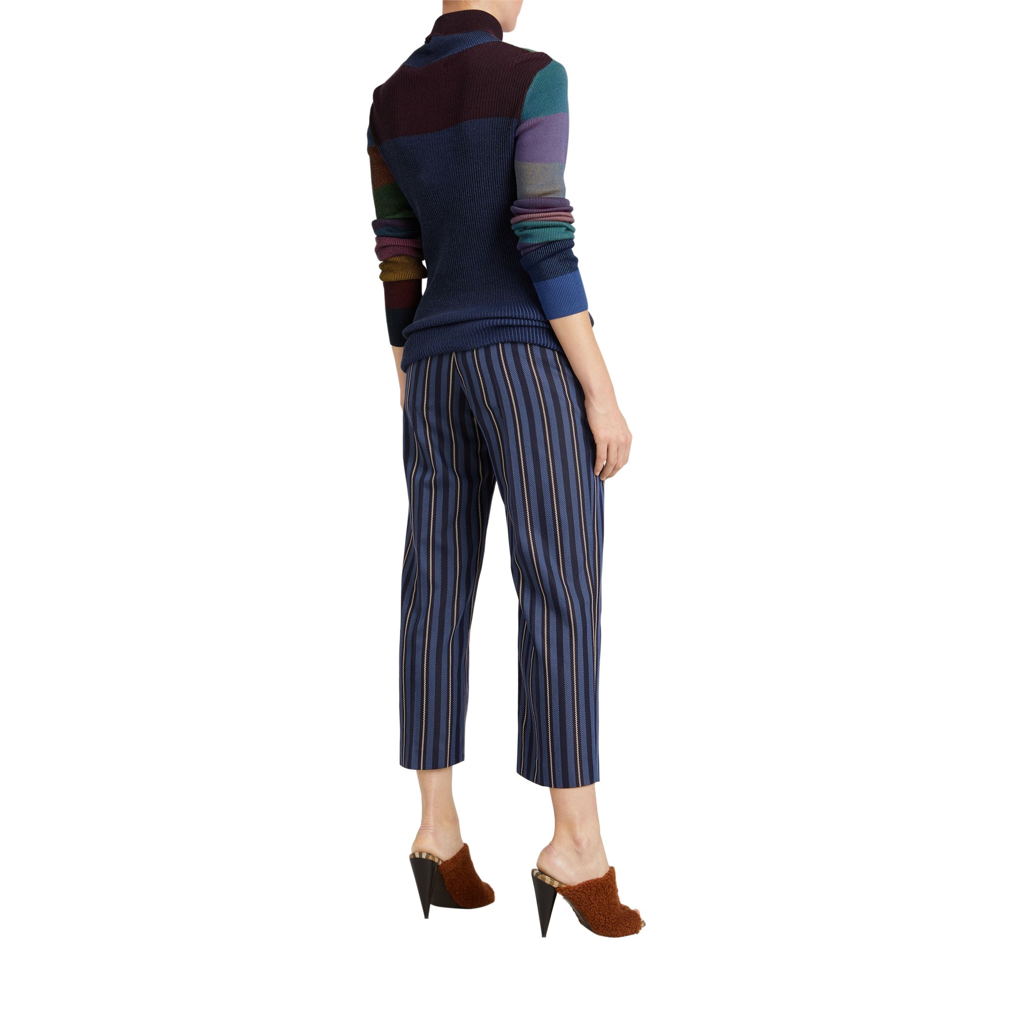 Pantalon 7/8 à rayures en laine mélangée - Navy & Light Blue