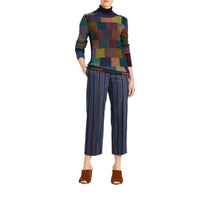Pantalon 7/8 à rayures en laine mélangée - Navy & Light Blue