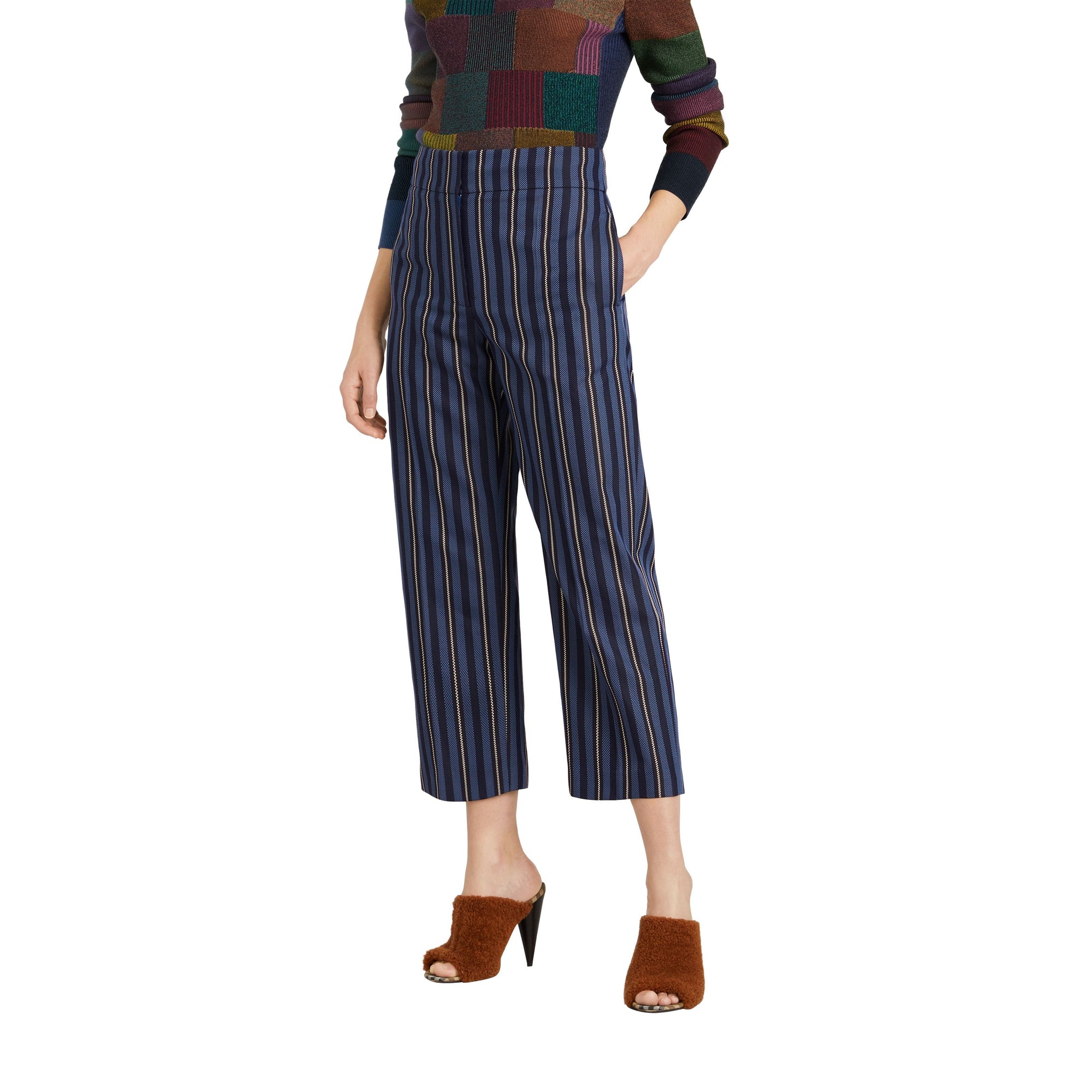 Pantalon 7/8 à rayures en laine mélangée - Navy & Light Blue