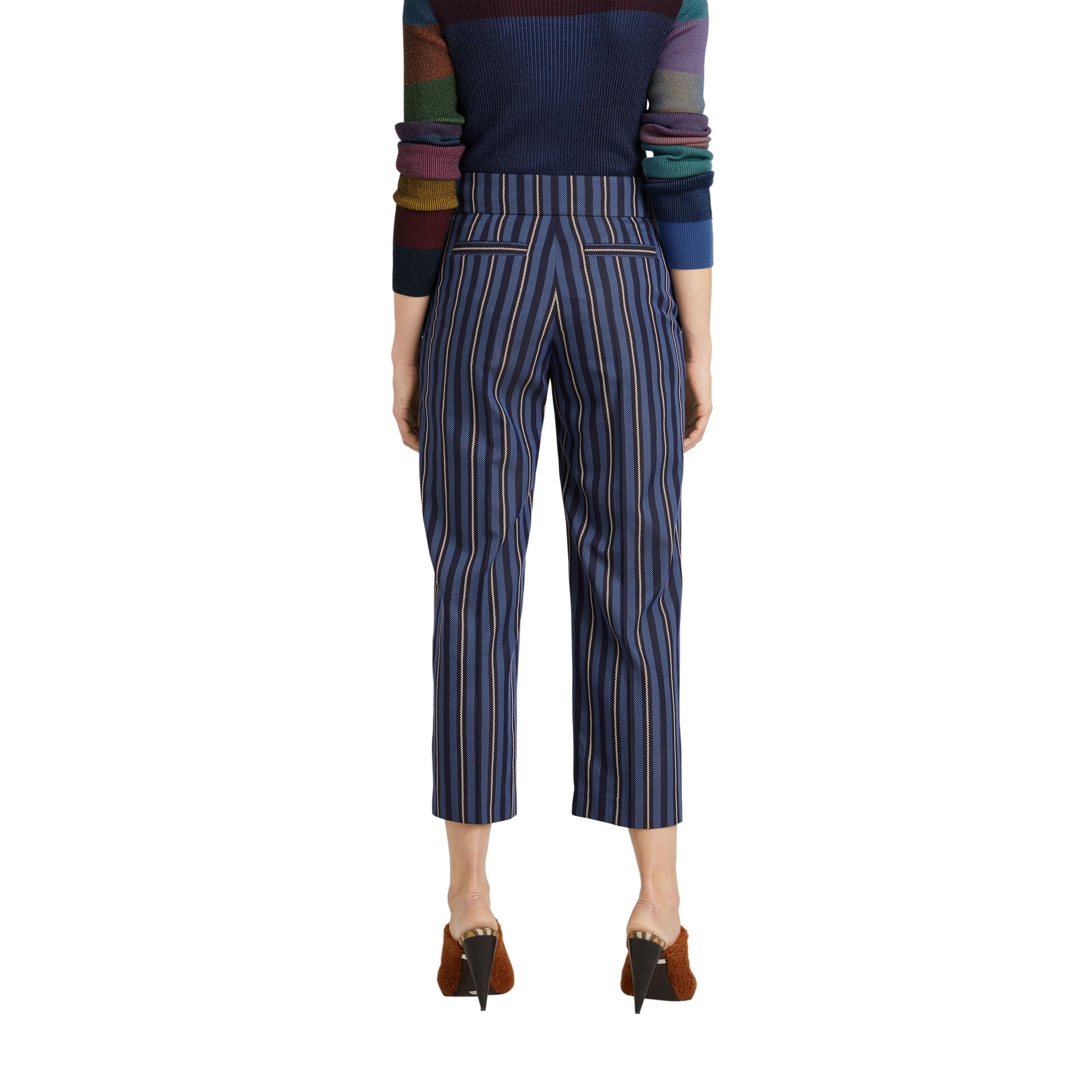 Pantalon 7/8 à rayures en laine mélangée - Navy & Light Blue