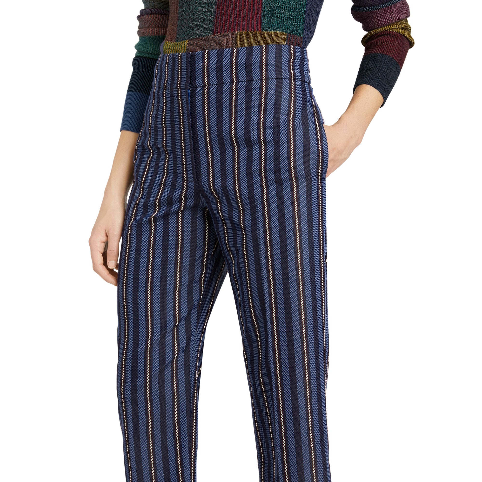 Pantalon 7/8 à rayures en laine mélangée - Navy & Light Blue
