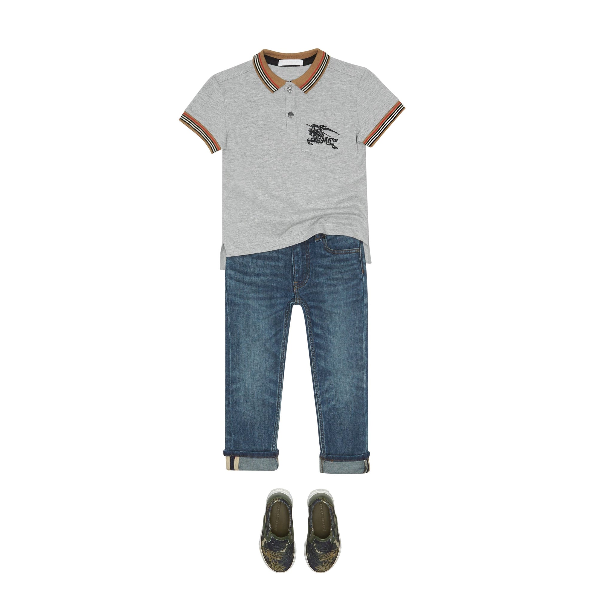 Polo en coton à rayures iconiques - Grey Melange