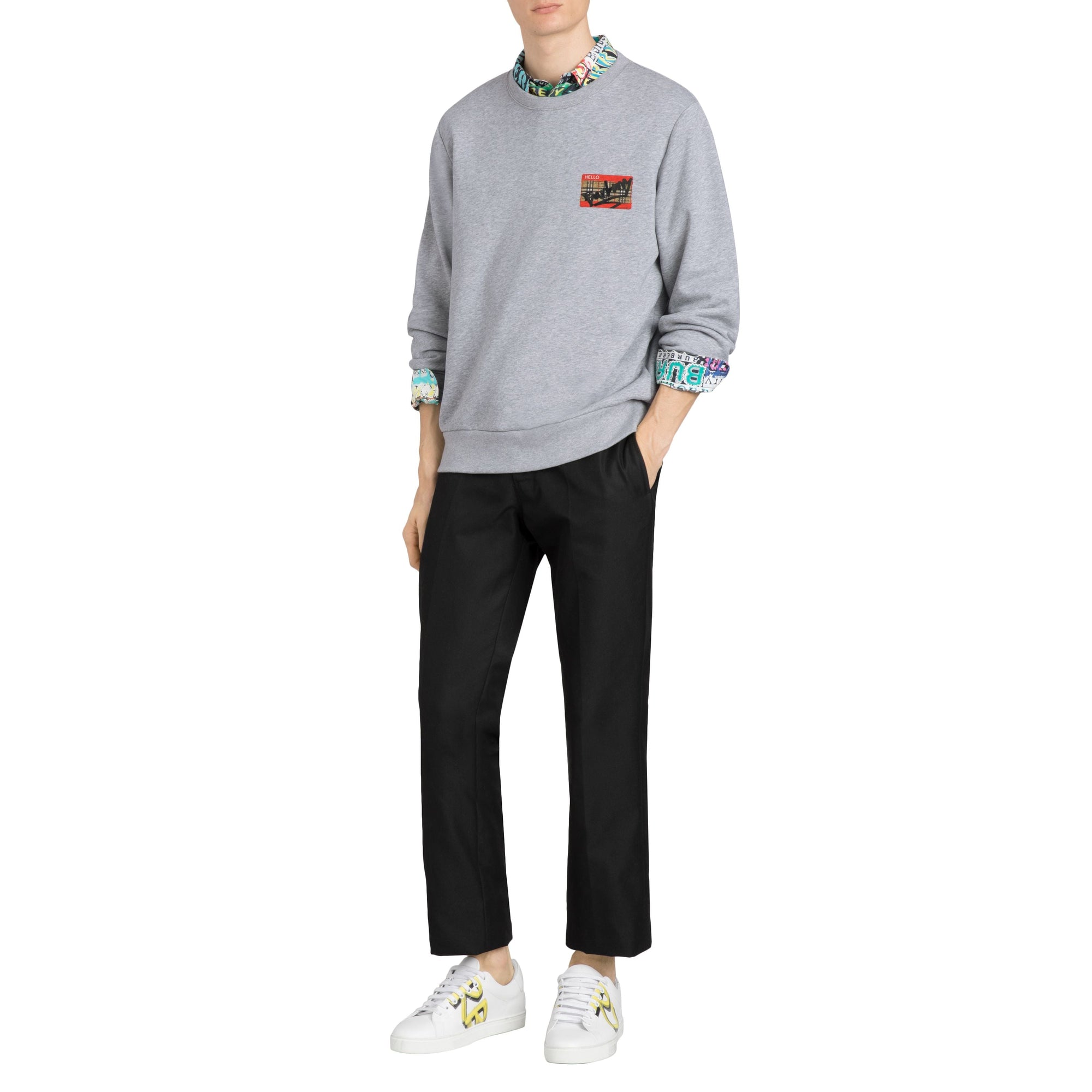 Sweat-shirt avec imprimé étiquette en graffiti - Pale Grey Melange