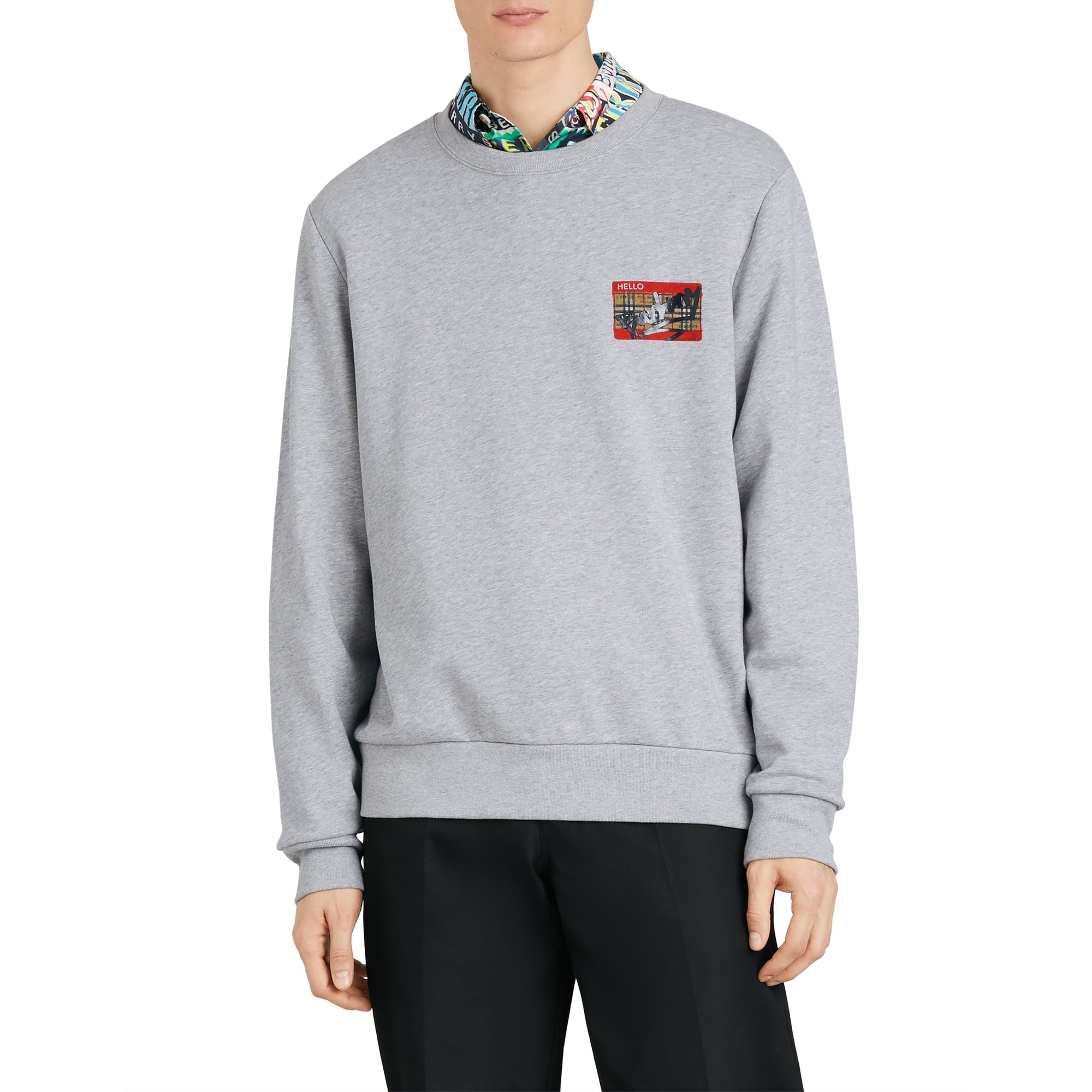 Sweat-shirt avec imprimé étiquette en graffiti - Pale Grey Melange