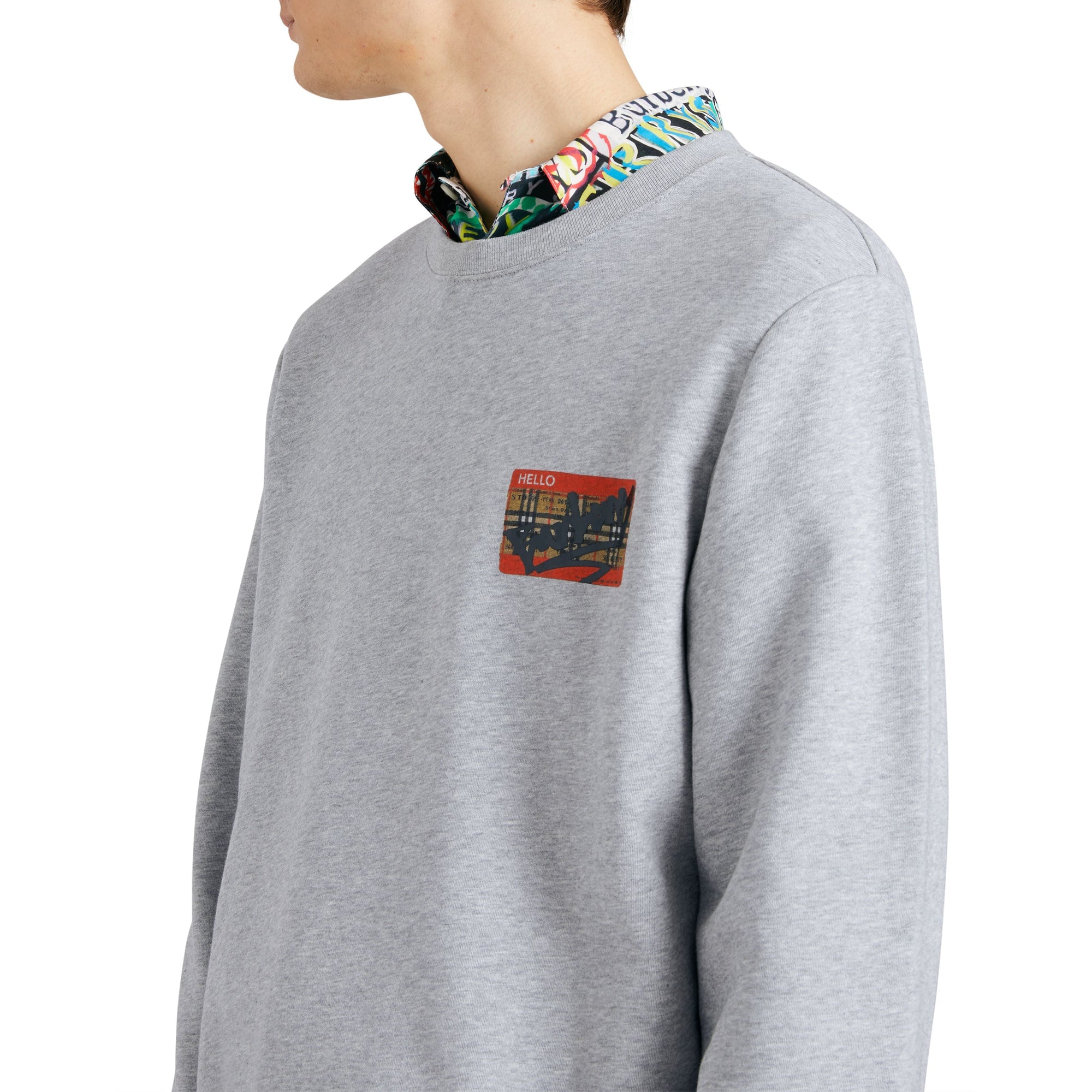 Sweat-shirt avec imprimé étiquette en graffiti - Pale Grey Melange