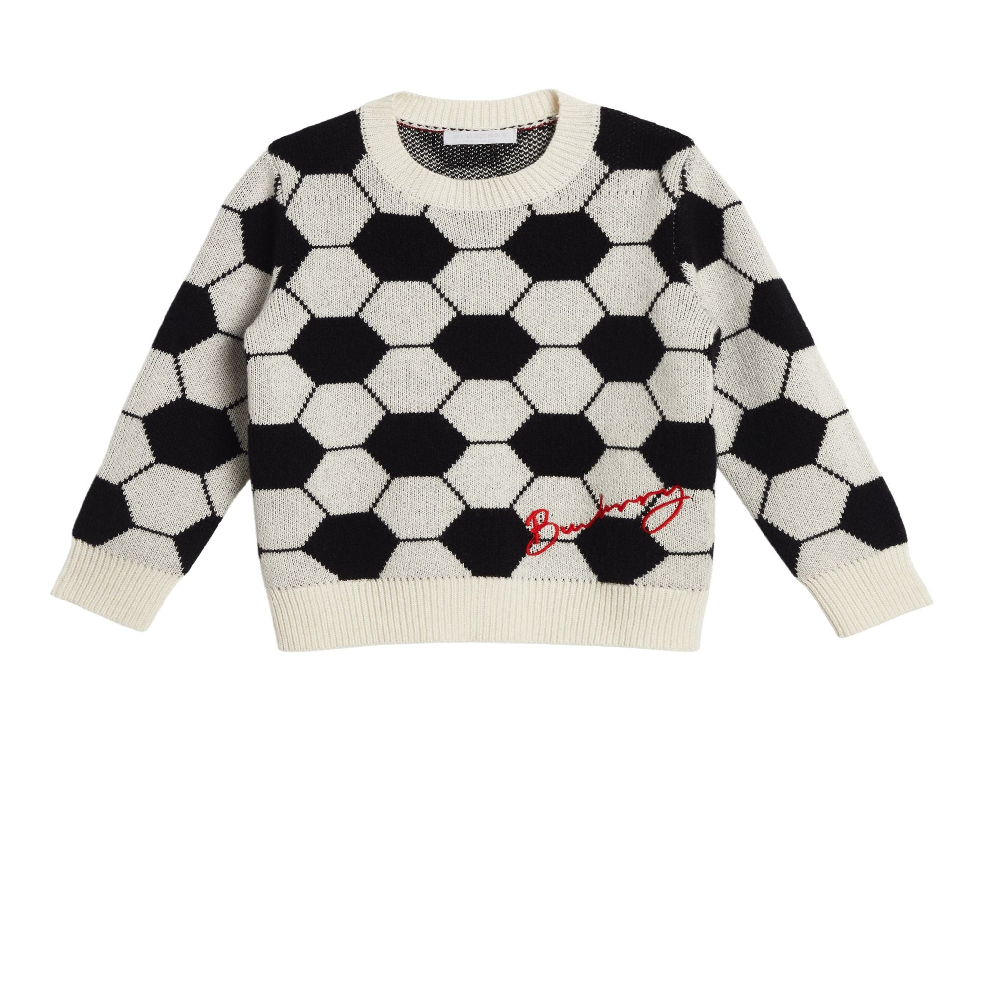 Pull en cachemire laine et coton à motif football en intarsia - Black & White