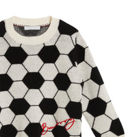 Pull en cachemire laine et coton à motif football en intarsia - Black & White