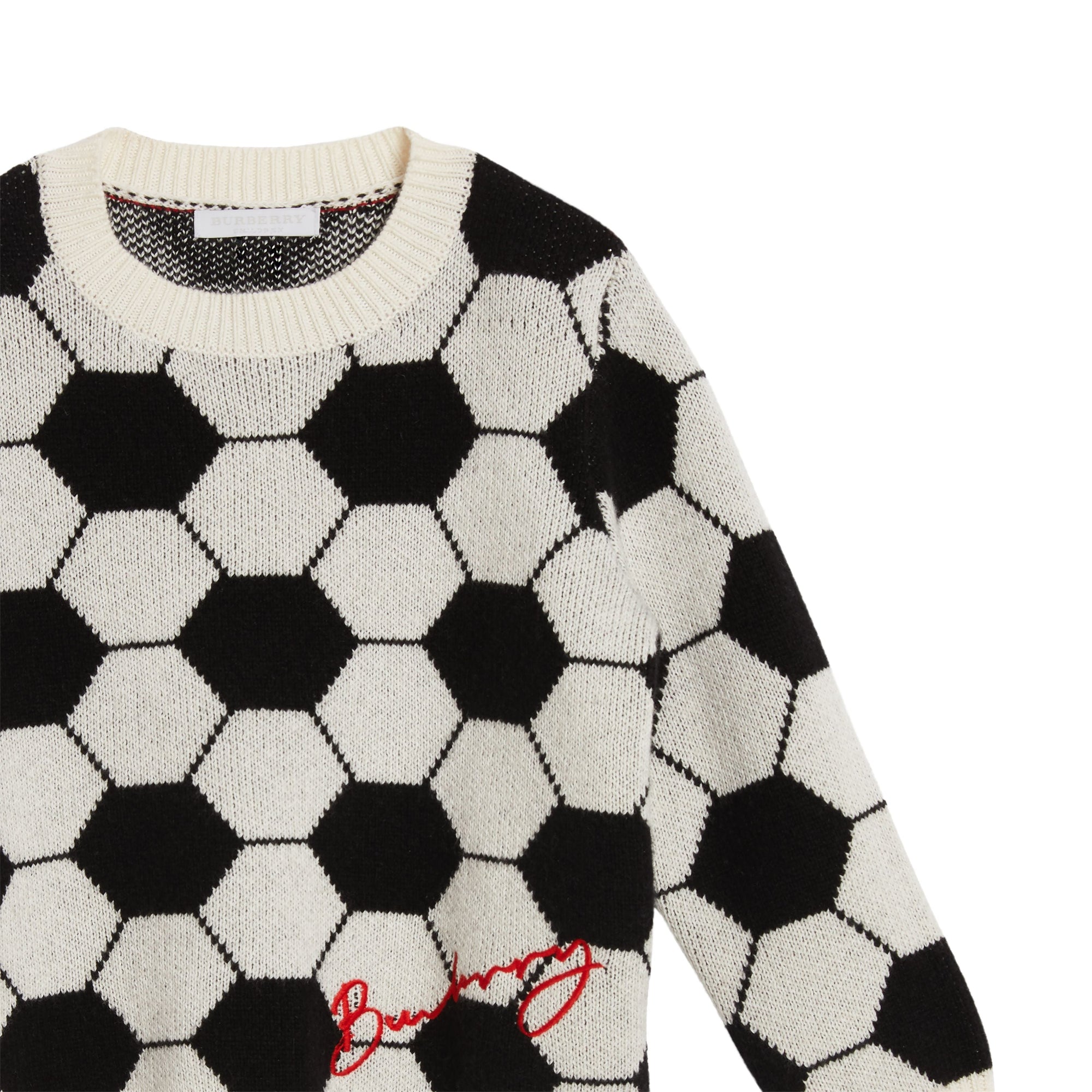 Pull en cachemire laine et coton à motif football en intarsia - Black & White