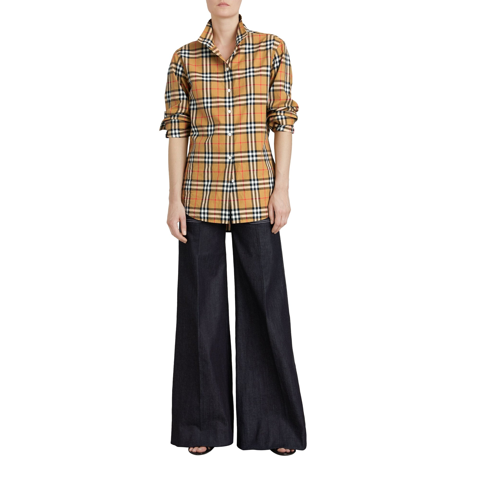 Chemise à col droit en coton avec motif Vintage check - Antique Yellow