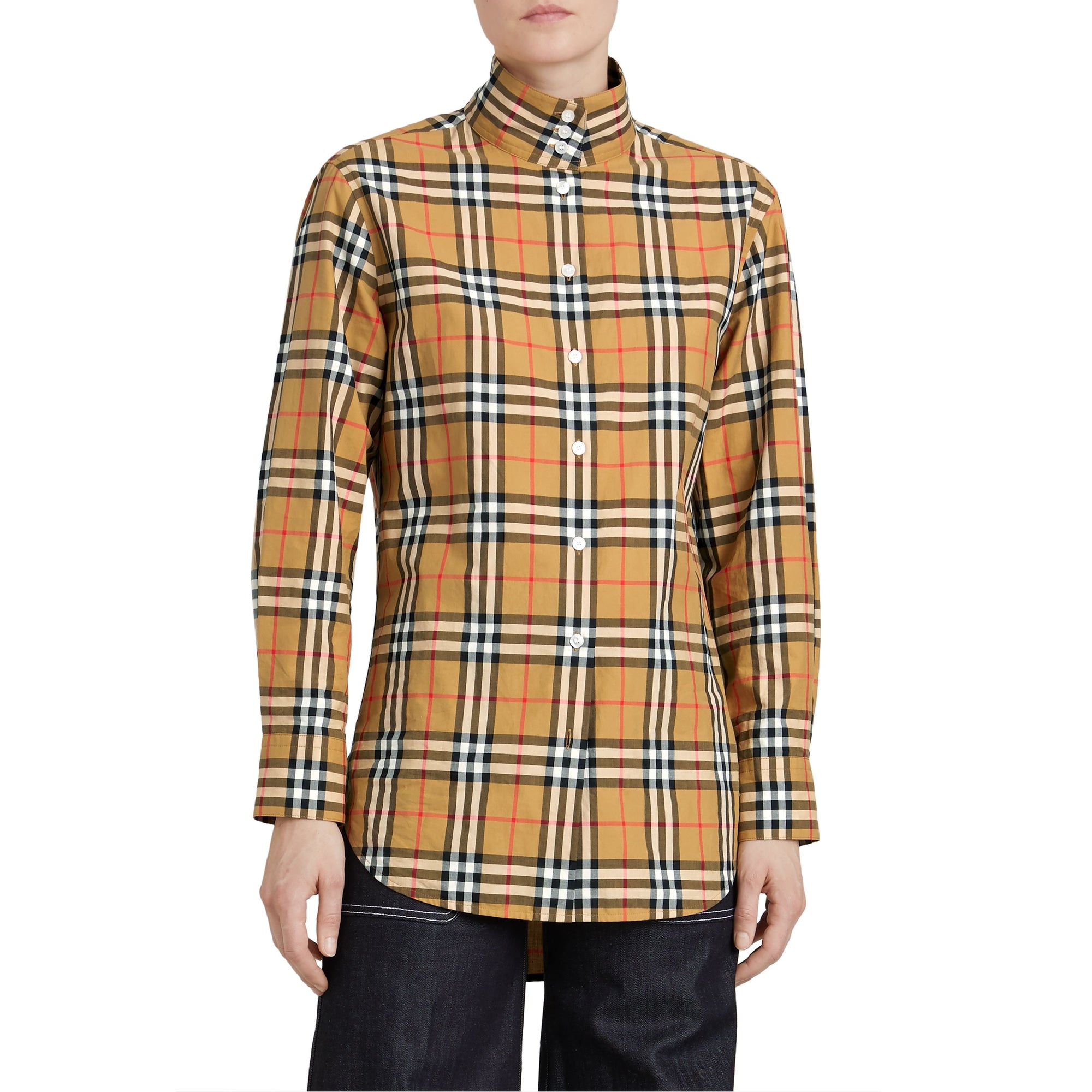 Chemise à col droit en coton avec motif Vintage check - Antique Yellow