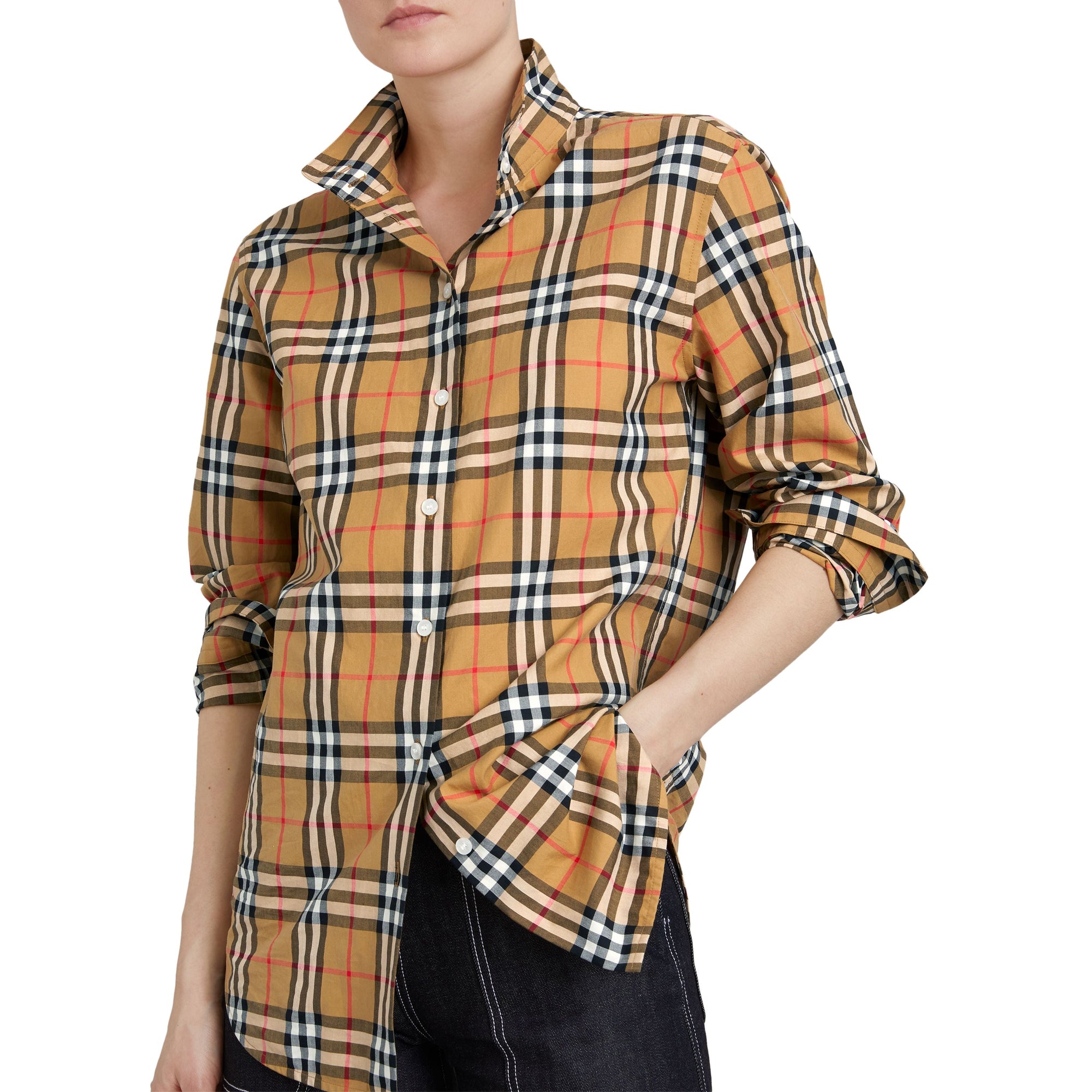 Chemise à col droit en coton avec motif Vintage check - Antique Yellow