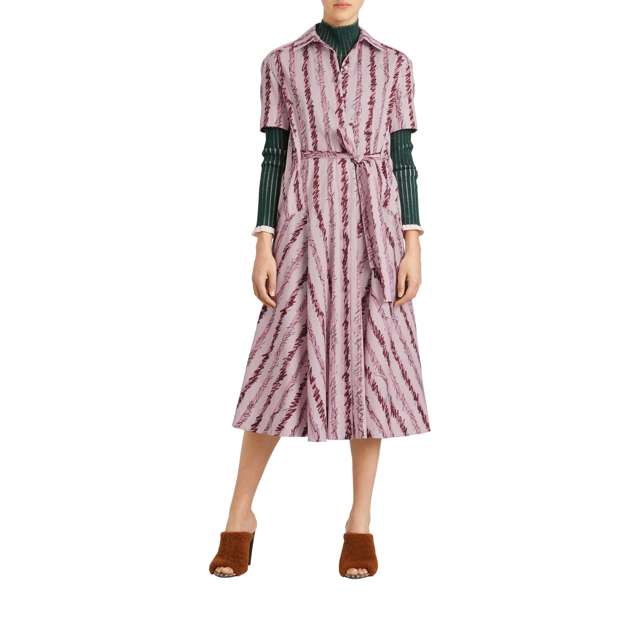 Robe chemise en coton à motif rayé griffonné - Light Pink Stripe
