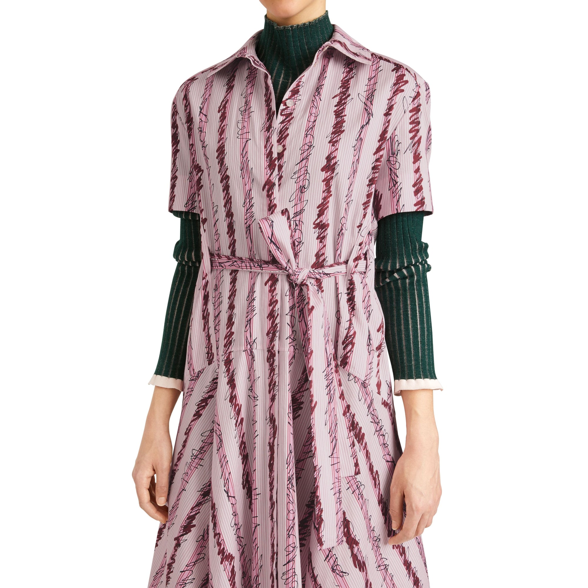 Robe chemise en coton à motif rayé griffonné - Light Pink Stripe