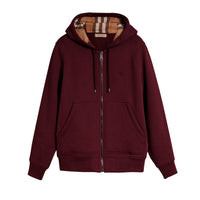 Sweat-shirt à capuche en jersey avec détails check - Dark Crimson