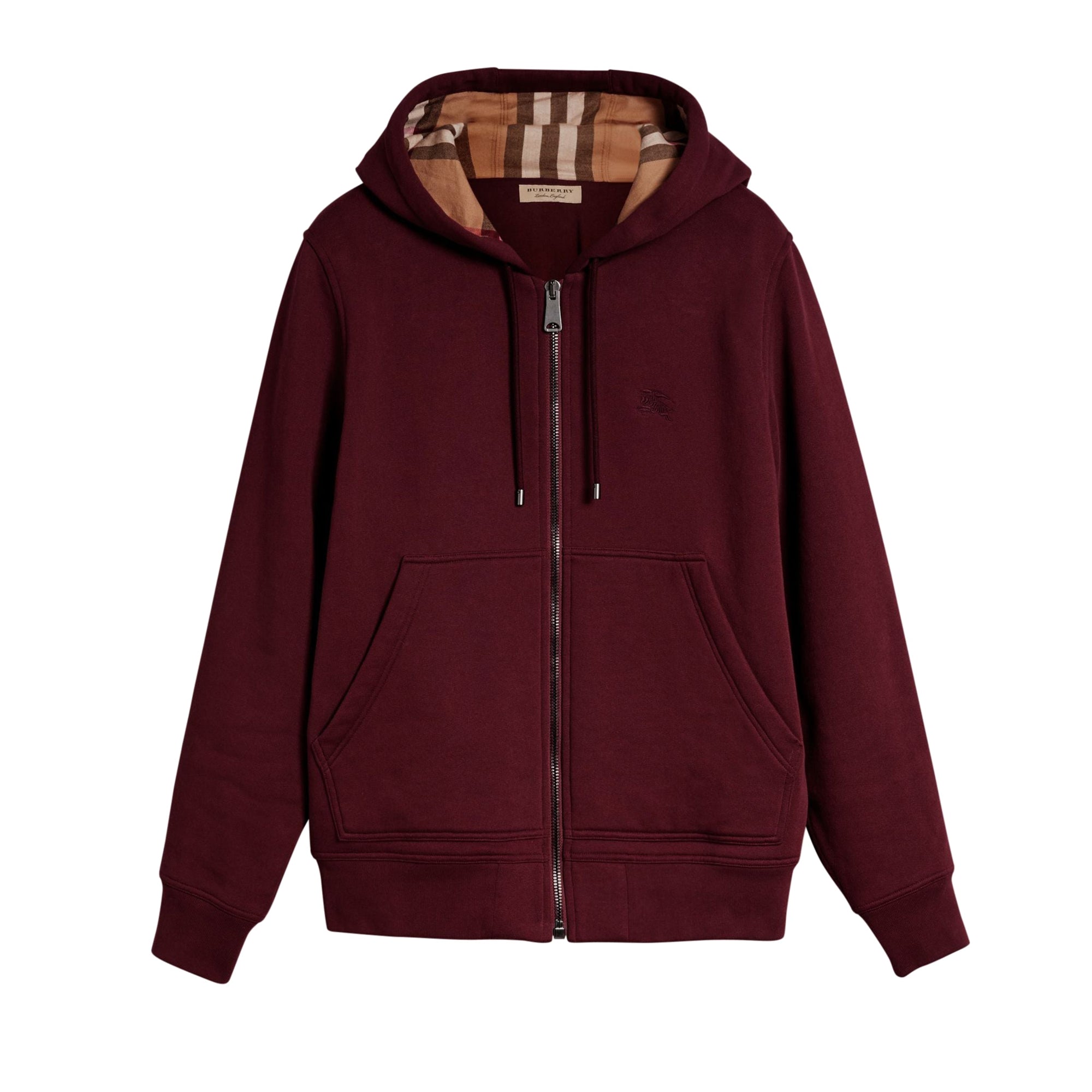 Sweat-shirt à capuche en jersey avec détails check - Dark Crimson