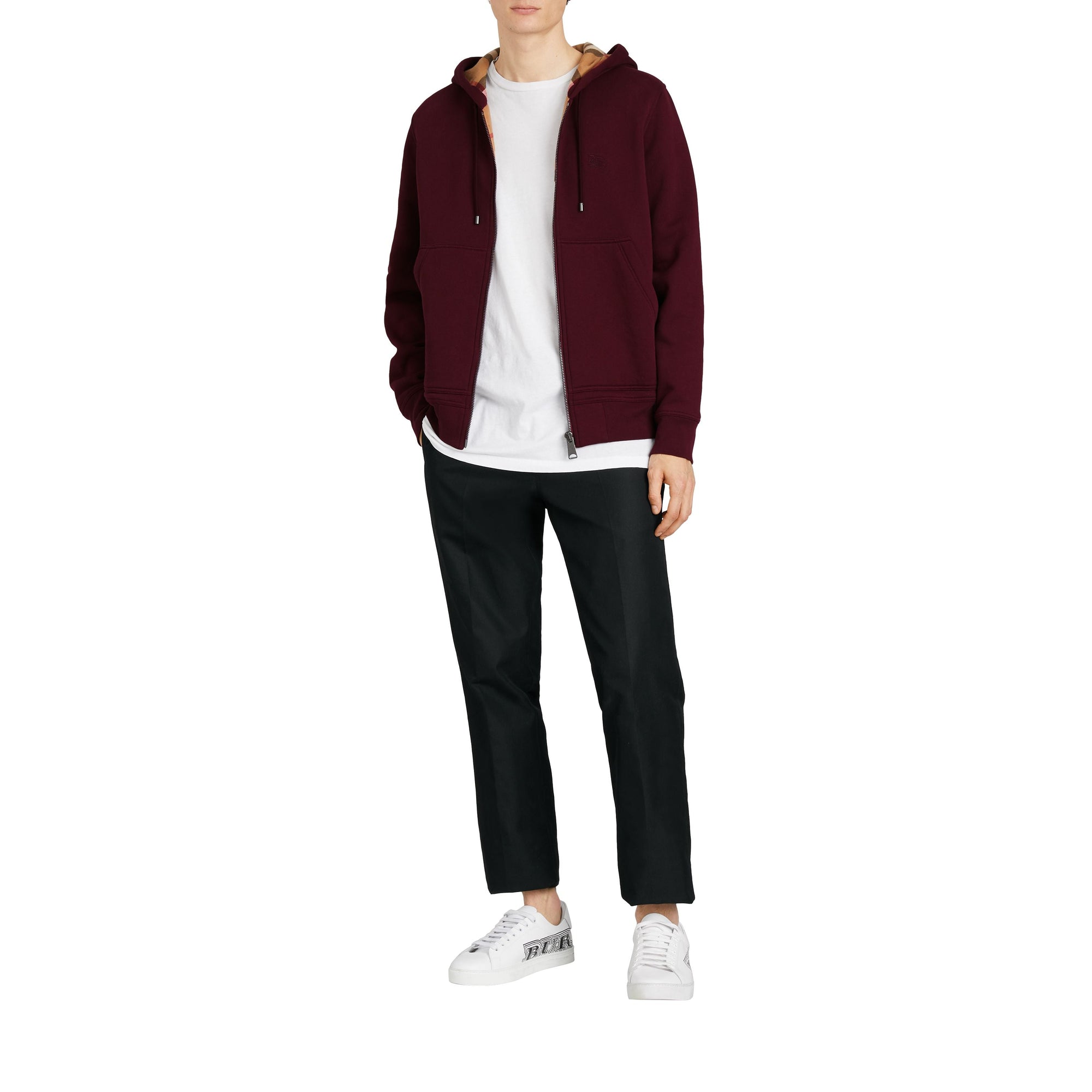 Sweat-shirt à capuche en jersey avec détails check - Dark Crimson