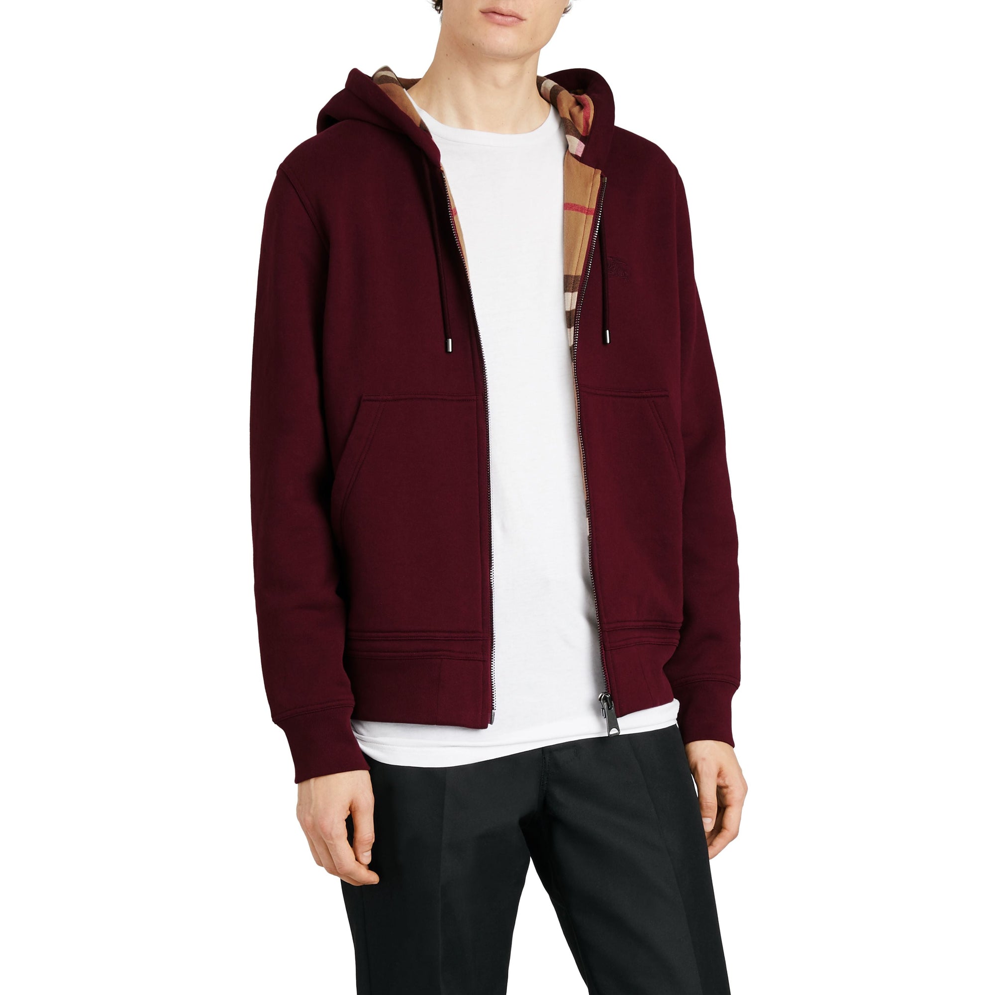 Sweat-shirt à capuche en jersey avec détails check - Dark Crimson