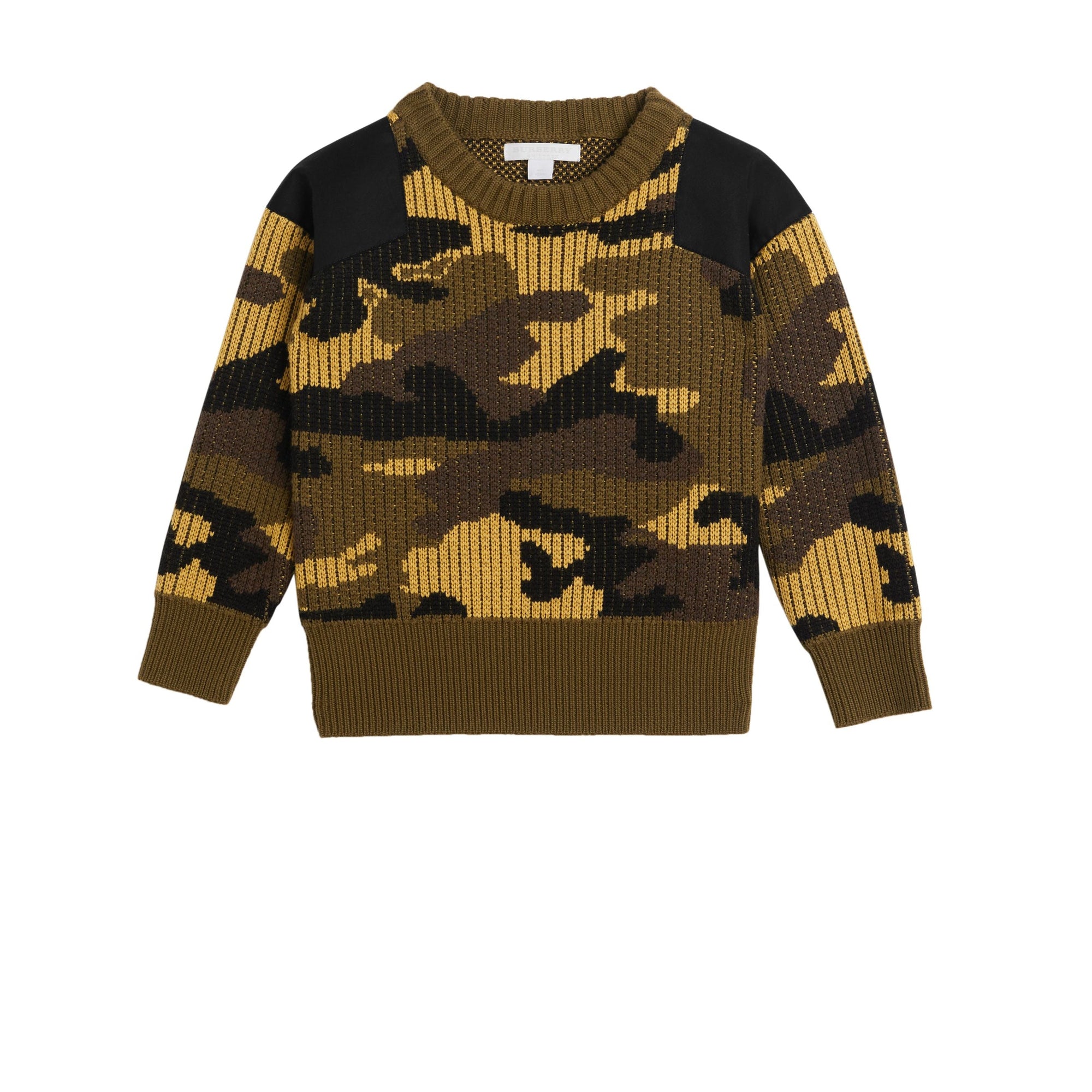Pull jacquard en laine mérinos à motif camouflage - Khaki Green