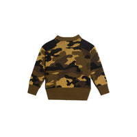 Pull jacquard en laine mérinos à motif camouflage - Khaki Green