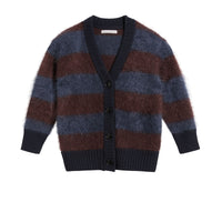 Cardigan en mohair mélangé rayé tricolore - Burgundy