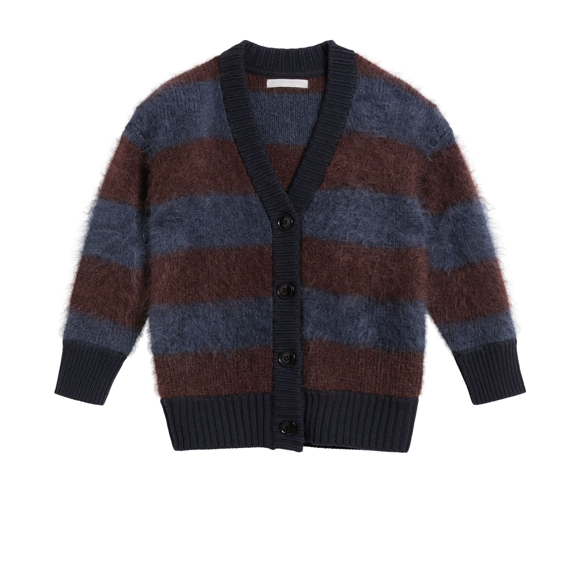 Cardigan en mohair mélangé rayé tricolore - Burgundy