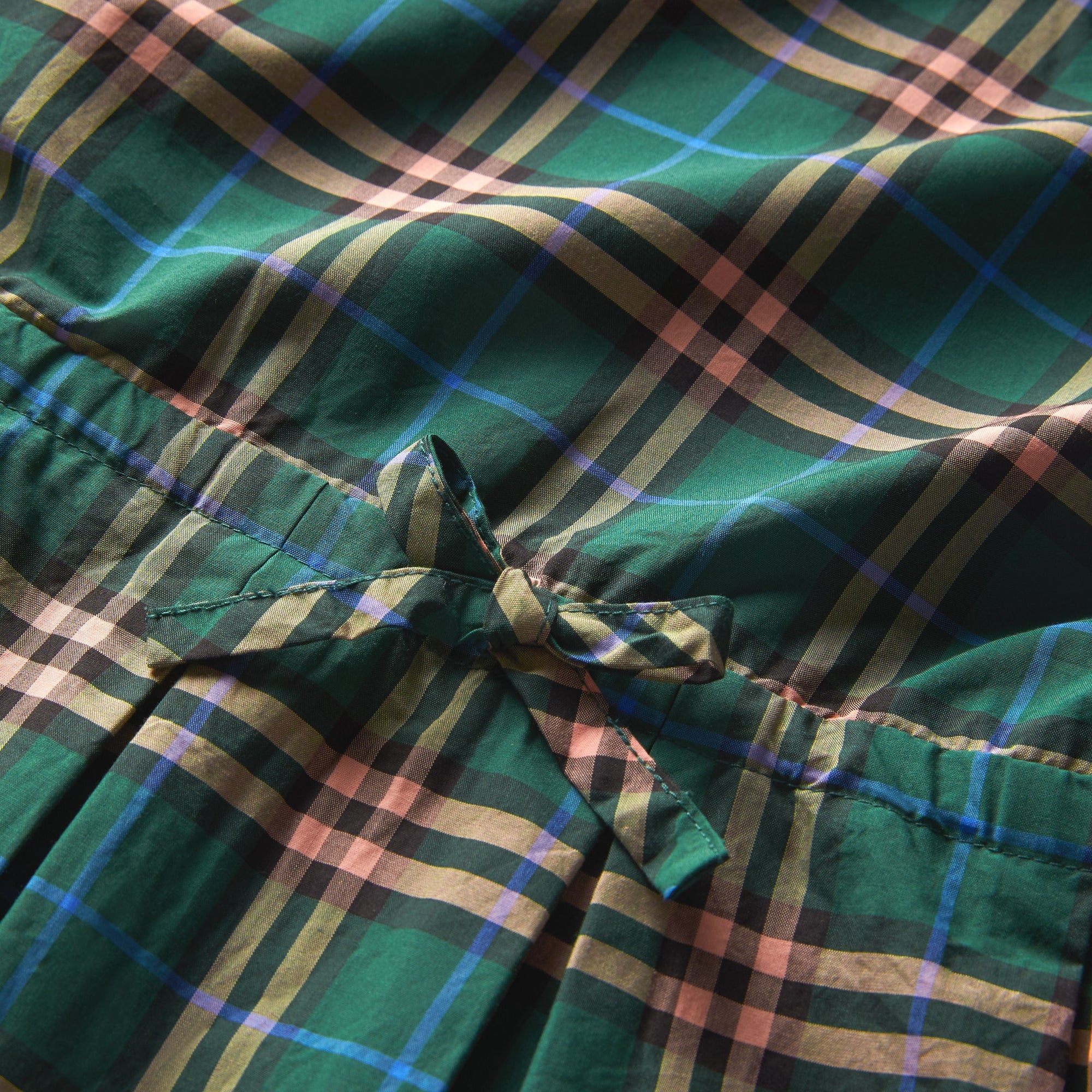 Robe à cordon de serrage en coton à motif check - Dark Forest Green