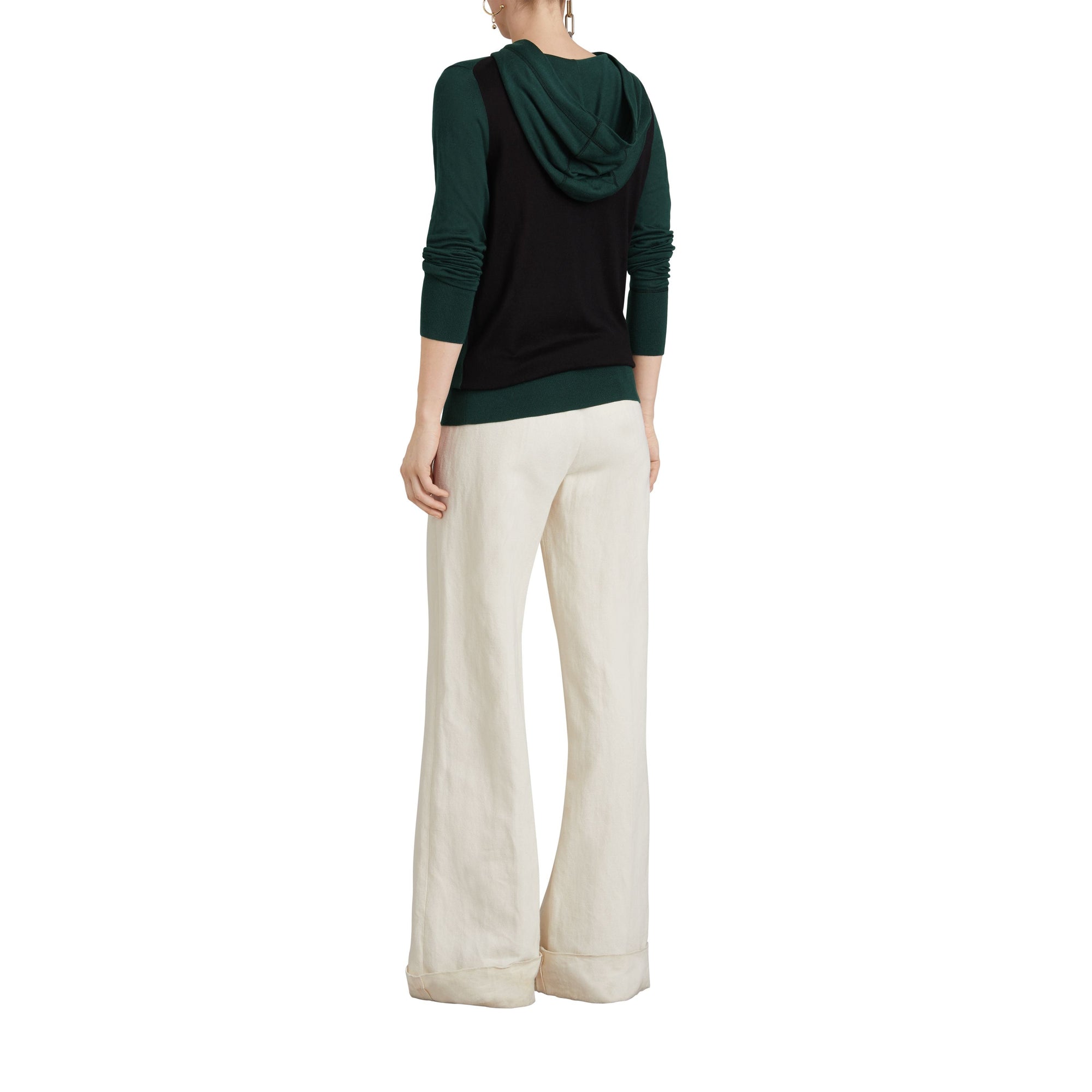 Sweat-shirt à capuche en soie et cachemire brodé - Pigment Green