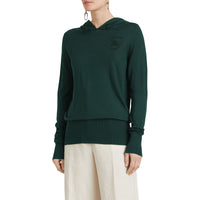 Sweat-shirt à capuche en soie et cachemire brodé - Pigment Green