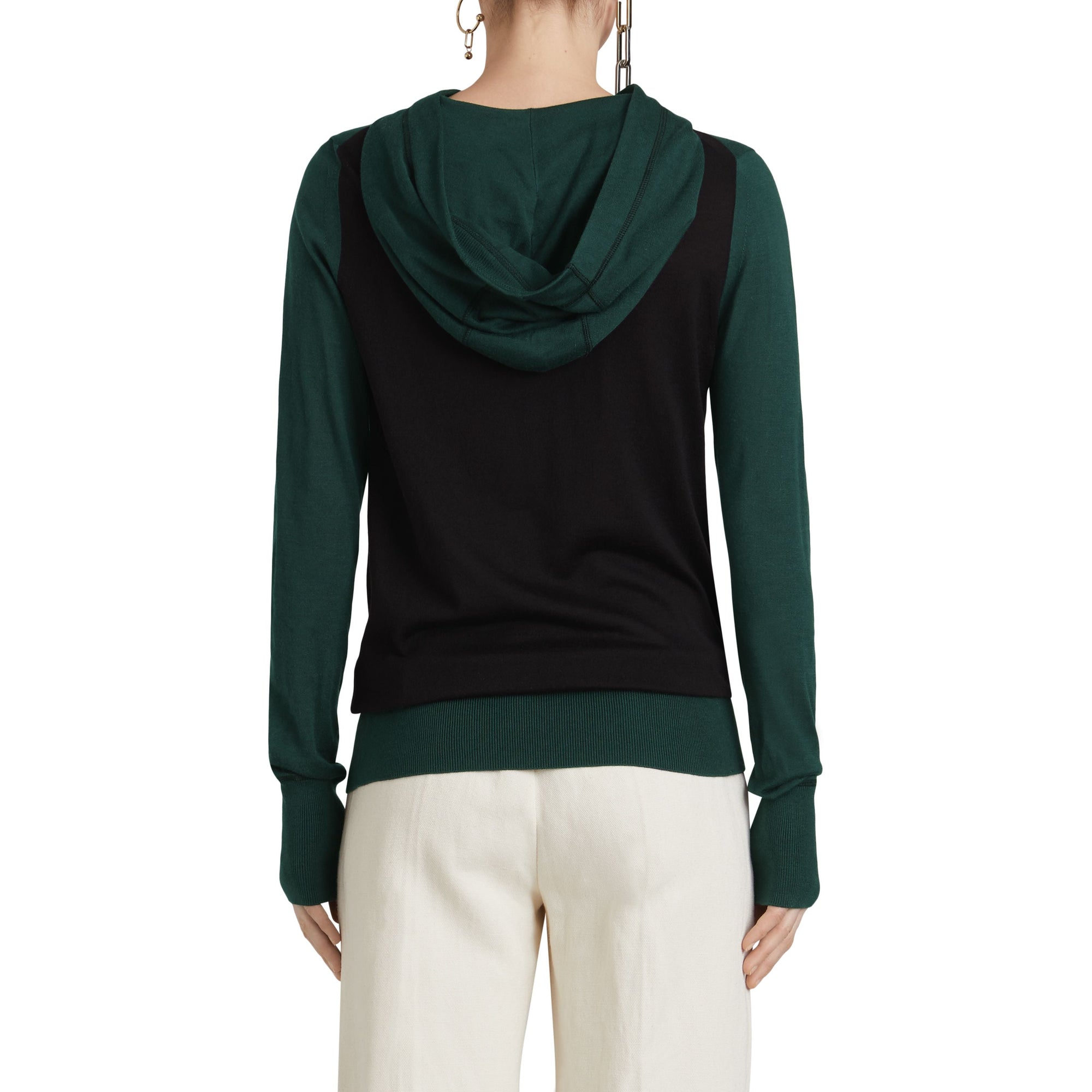Sweat-shirt à capuche en soie et cachemire brodé - Pigment Green