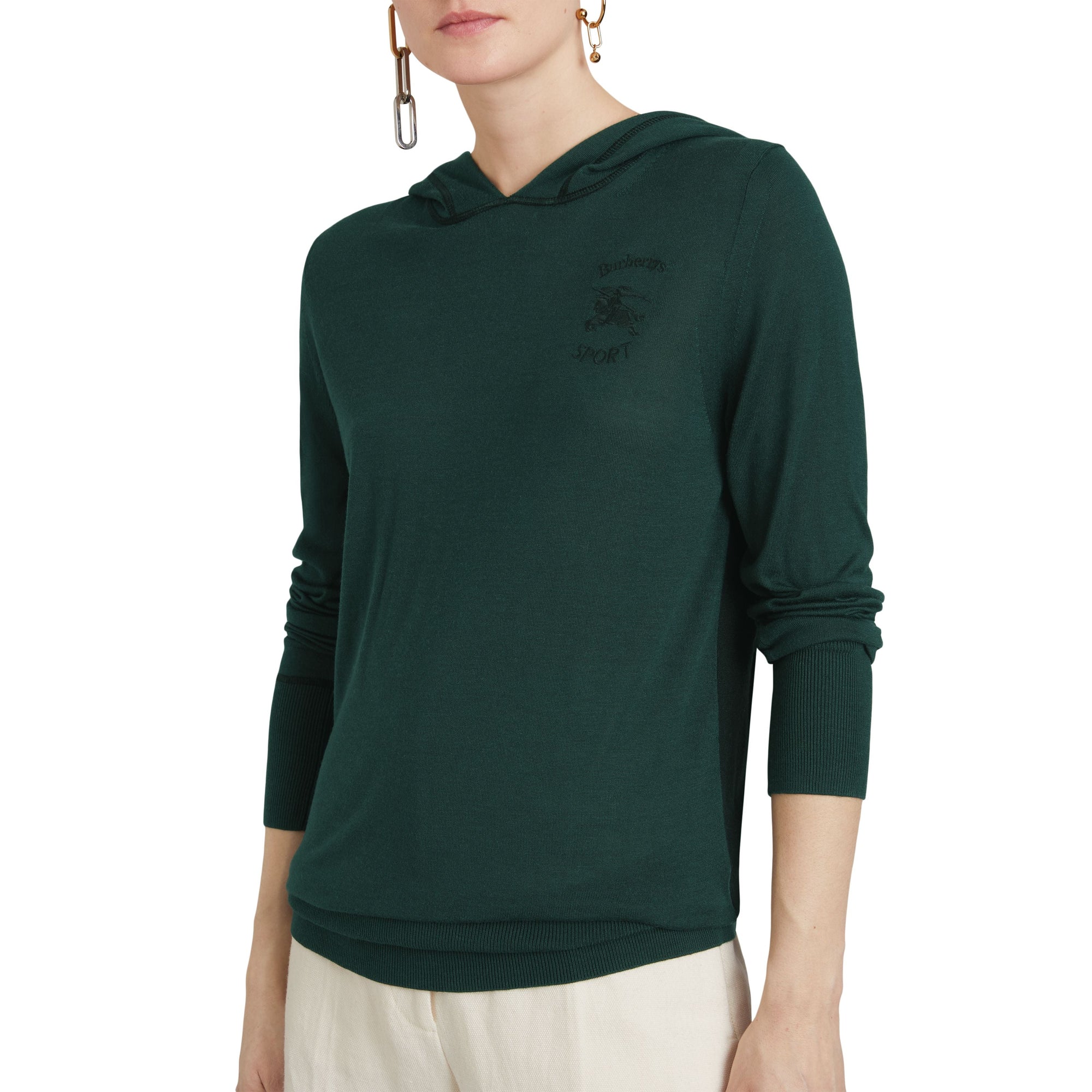 Sweat-shirt à capuche en soie et cachemire brodé - Pigment Green