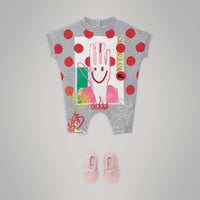 Combinaison en coton à pois et graffitis - Grey Melange