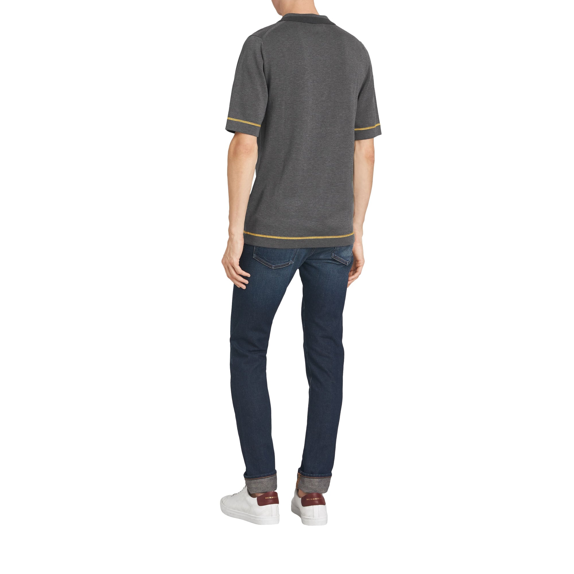 Polo en jersey de coton à bordures contrastantes - Mid Grey Melange