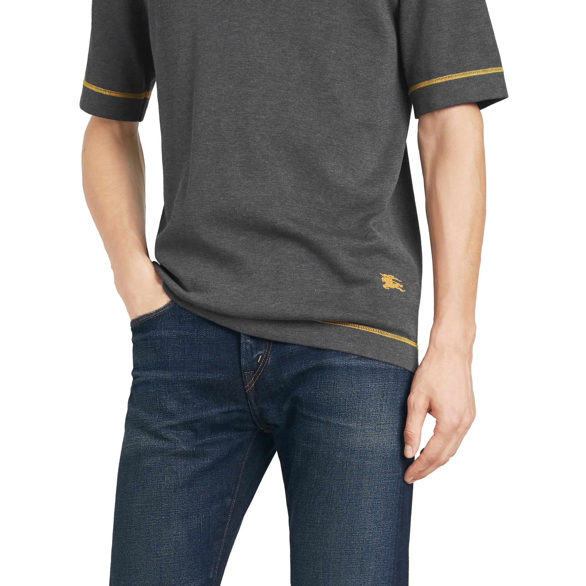 Polo en jersey de coton à bordures contrastantes - Mid Grey Melange