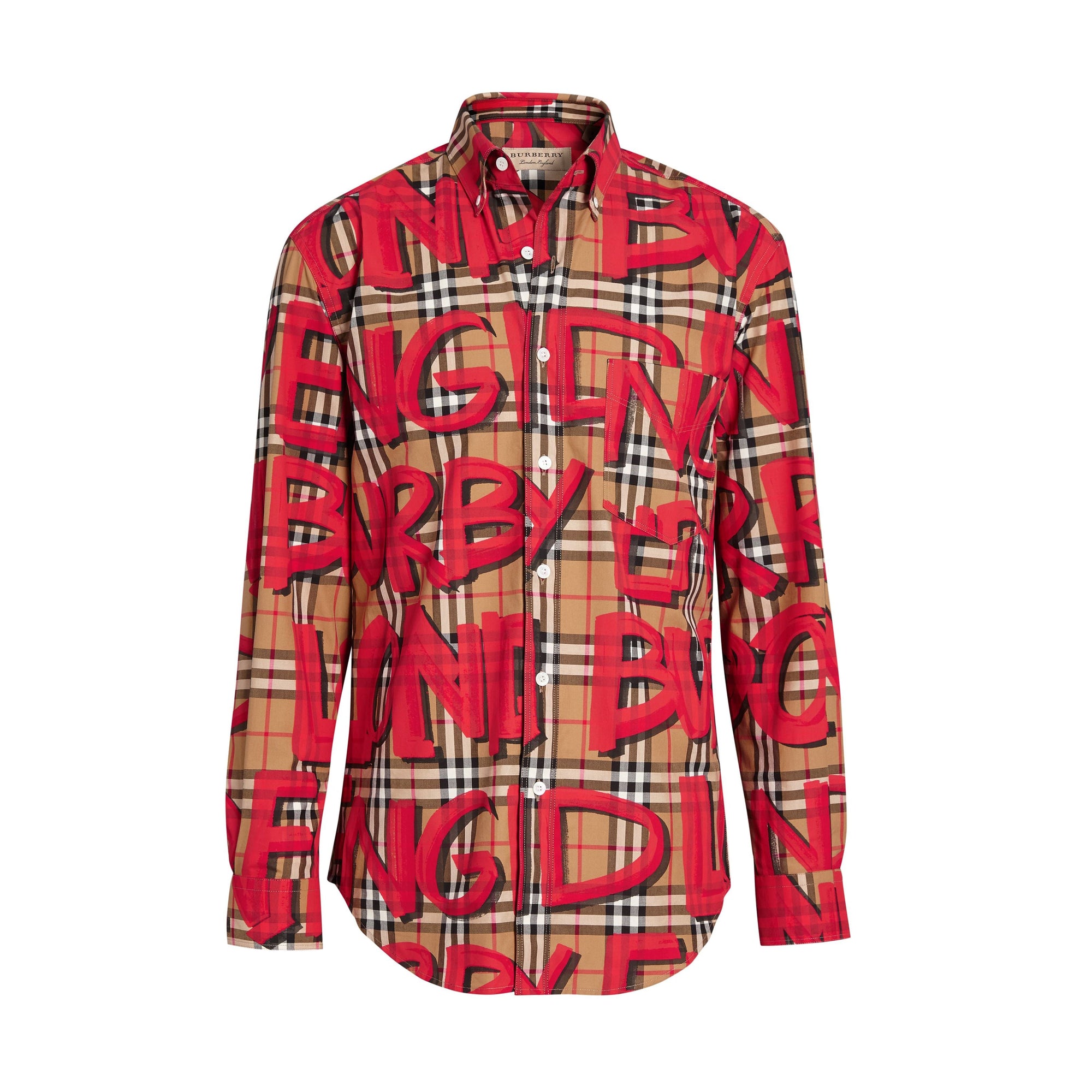 Chemise à motif Vintage check et graffiti - Bright Red